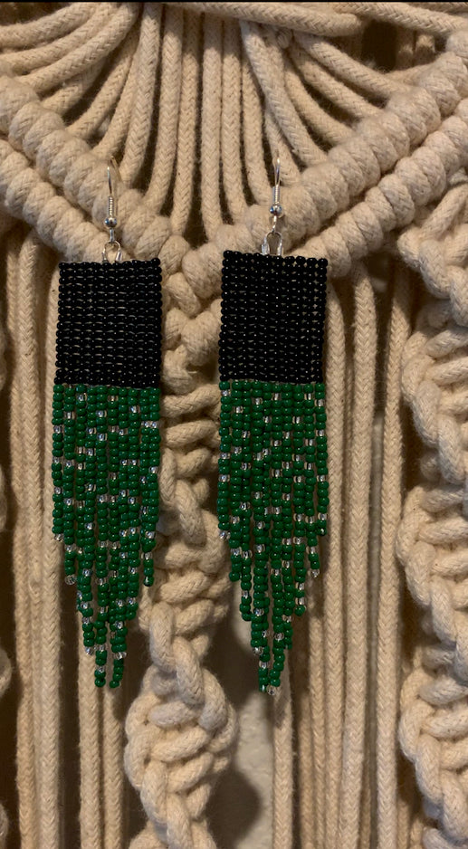 Black and Green Beaded Earrings