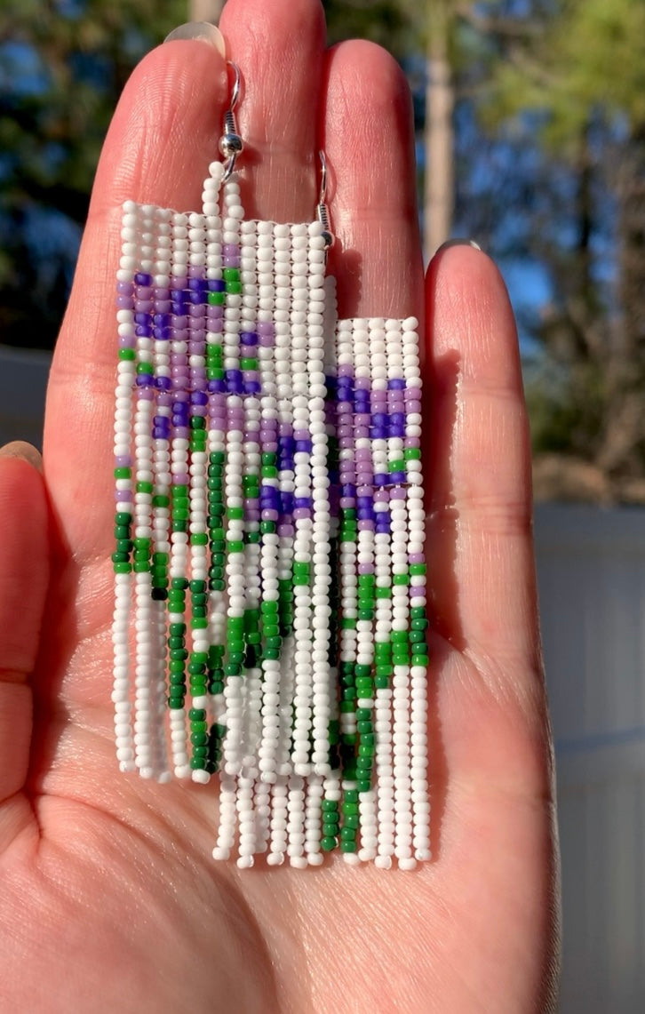 Purple Flower Beaded Earrings