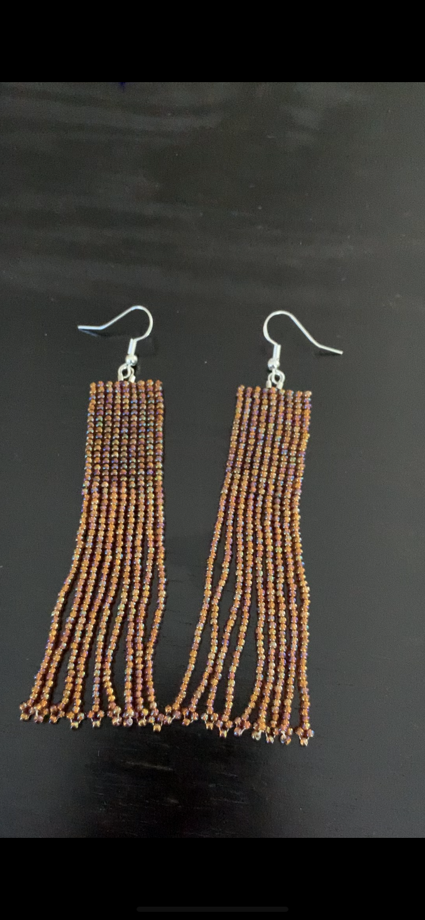 Opalescent Brown Beaded Earrings