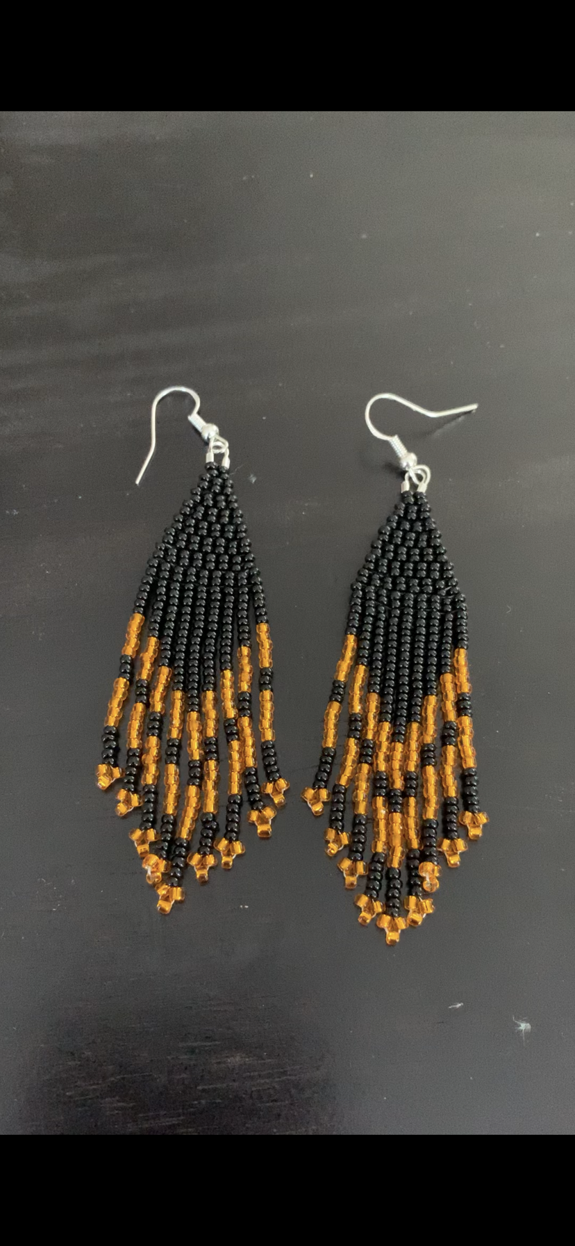 Black and Orange Beaded Earrings