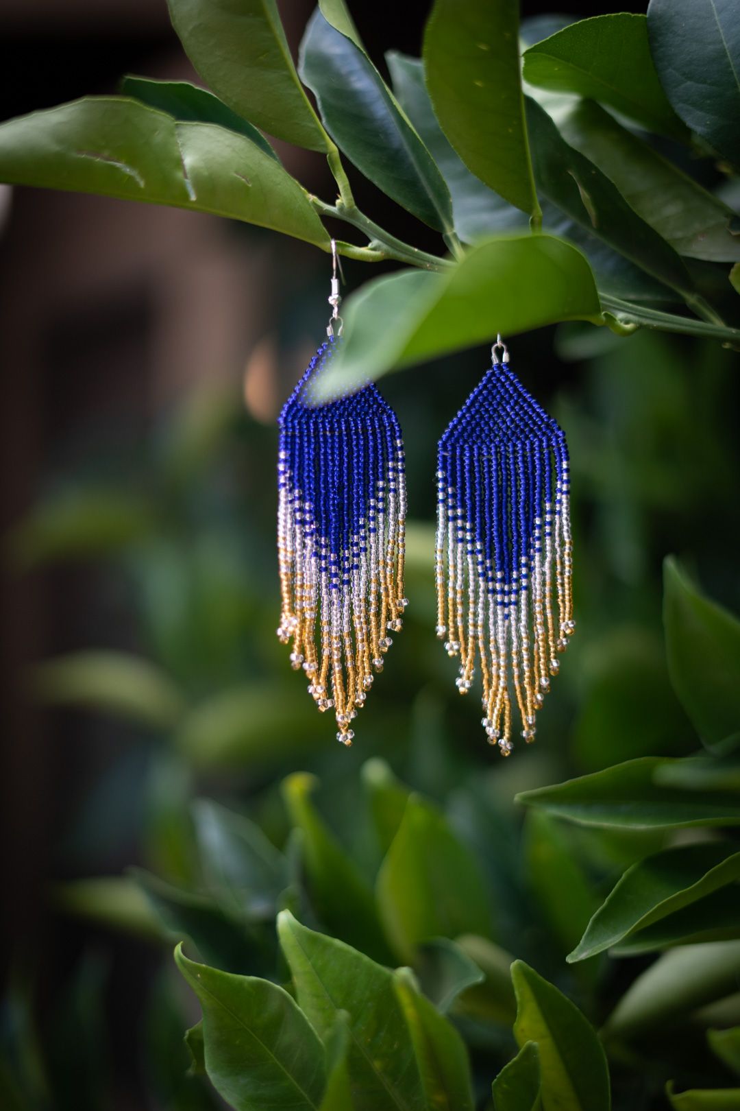 Blue and Gold Beaded Earring