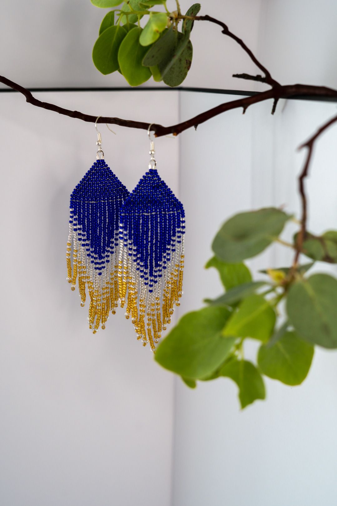 Blue and Gold Beaded Earring