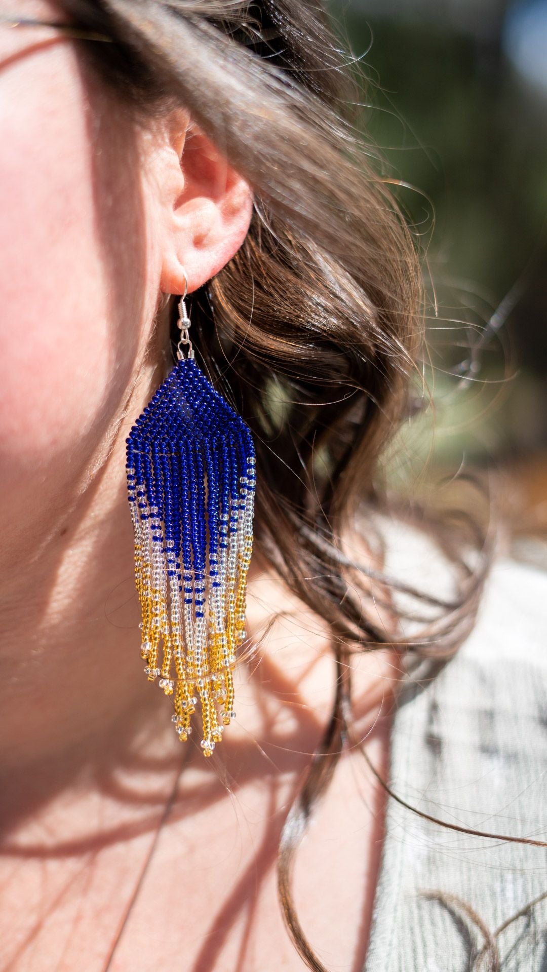 Blue and Gold Beaded Earring