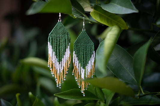 Green and Gold Beaded Earrings