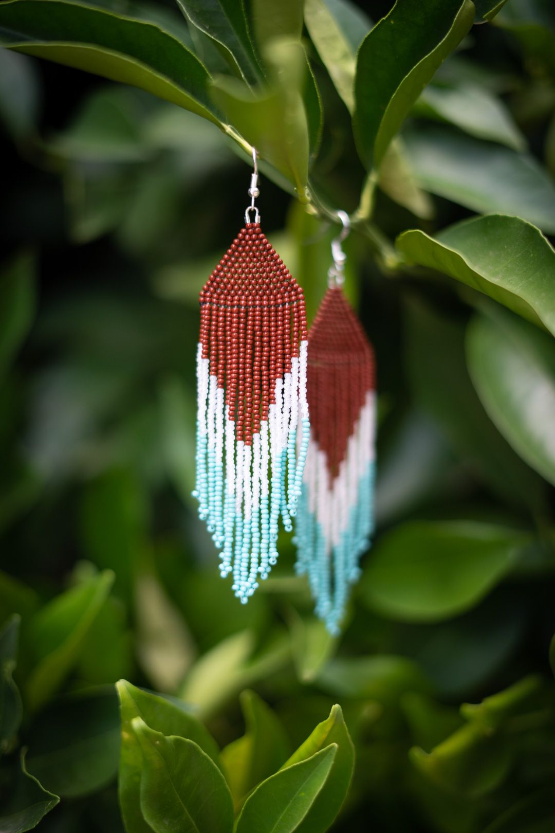 Rust, Teal and White Beaded Earrings